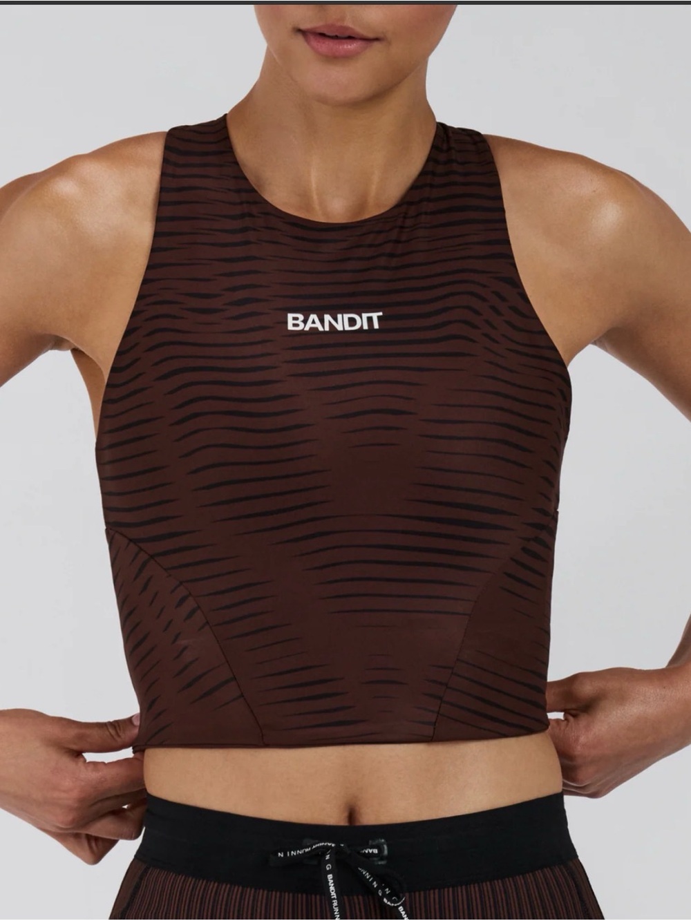 Bandit Women's Stamina™ Race Crop in the Organic Stripe Cacao colorway Small NWT